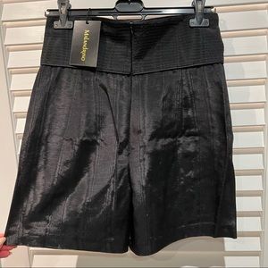 MELANDRINO Moire satin high waisted black shorts